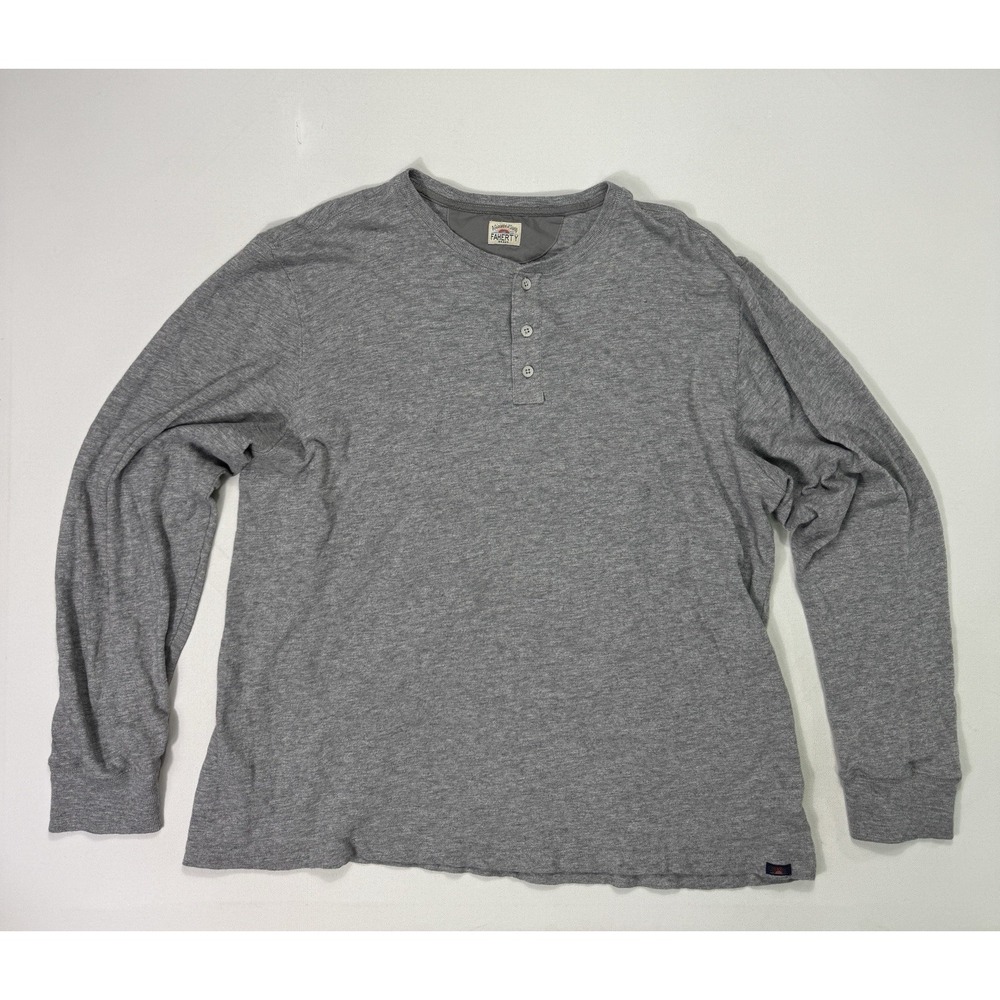 Faherty Cotton Grey Henley Shirt Men’s 48" Chest Long Sleeve Modern Casual